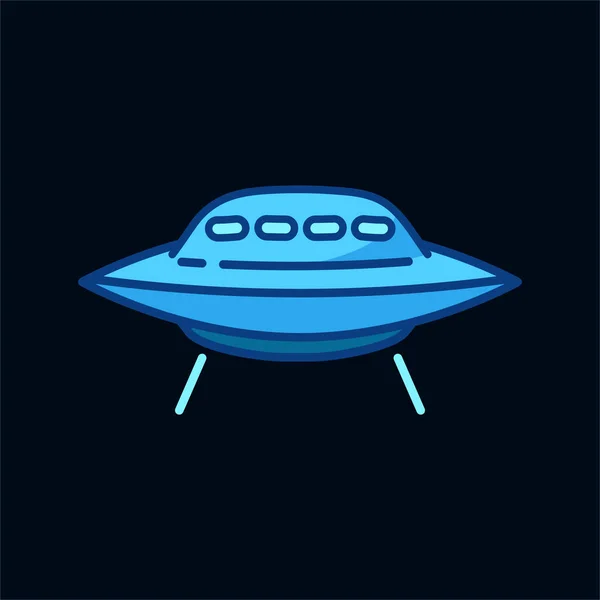 Icono Azul Ovni Volador Aislado Sobre Fondo Negro Nave Espacial — Vector de stock