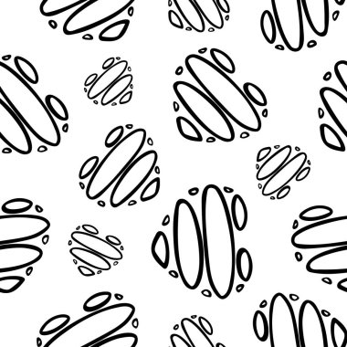 Stilize edilmiş kalpleri olan soyut, dikişsiz monokrom deseni. Sonsuz siyah beyaz arka plan. Asgari düzeyde. Vektör illüstrasyonu