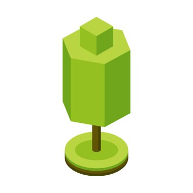 3D izometrik stilize edilmiş yeşil ağaç. Şehir bitkisi. İzometrik haritalar, oyunlar ve tasarım için geometrik prizma şekil simgesi. Vektör illüstrasyonu.