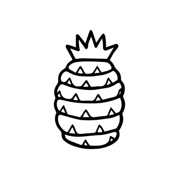 Handgezeichnetes Monochromes Symbol Der Ananasfrucht Mit Isoliertem Blatt Auf Weißem — Stockvektor