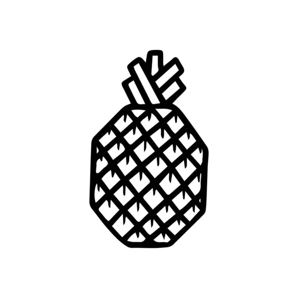 Beyaz Arka Planda Yaprak Izole Edilmiş Ananas Meyvesinin Çizimi Monokrom — Stok Vektör