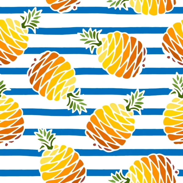 Seamless Pattern Pineapple Fruits White Background Uneven Sailor Blue Markers — Stock Vector