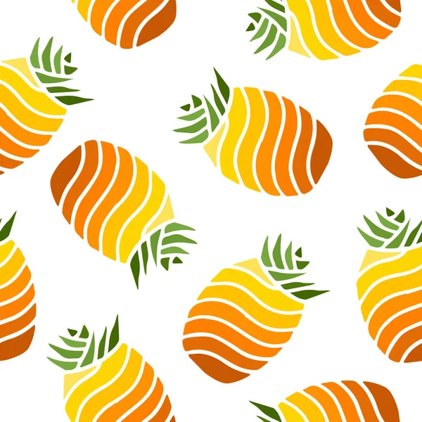 Płynny Wzór Jaskrawymi Kolorowymi Owocami Ananasa Liściem Białym Tle Nowoczesny — Wektor stockowy