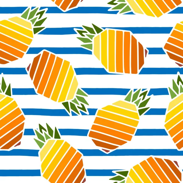 Naadloos Patroon Met Ananasvruchten Witte Achtergrond Met Oneffen Matroos Blauwe — Stockvector