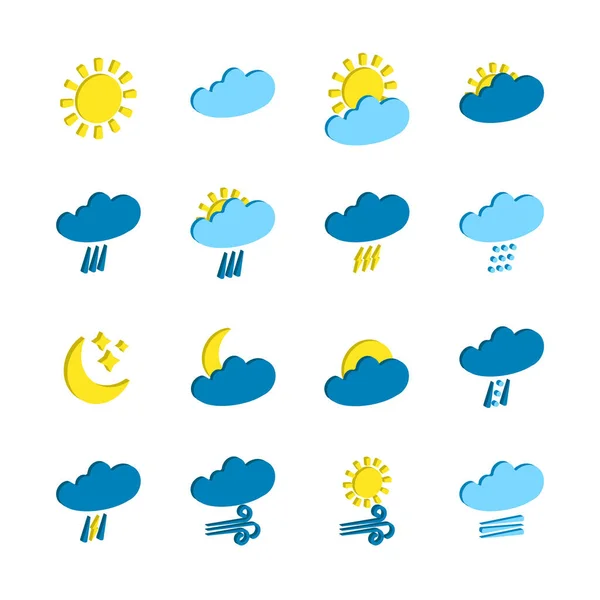 Clima Iconos Pronóstico Establecidos Aislados Sobre Fondo Blanco Clima Símbolos — Archivo Imágenes Vectoriales