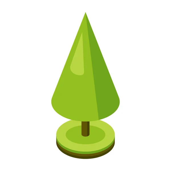 3D等式の緑の木 市の工場だ アイソメトリックマップ ゲームやデザインのための幾何学的なコーン形状アイコン ベクターイラスト — ストックベクタ