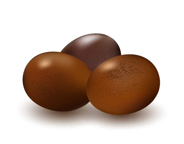 Três Ovos Realistas Chocolate Páscoa Ovos Chocolate Doce Volumoso Escuro — Vetor de Stock