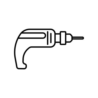 Marangoz matkabı beyaz arka planda izole edildi. İnşaat, dekorasyon ve onarım hizmetleri için hat simgesi. Alet çantaları. Satış, kira. El aletleri. Çilingir, marangoz, ustabaşı....