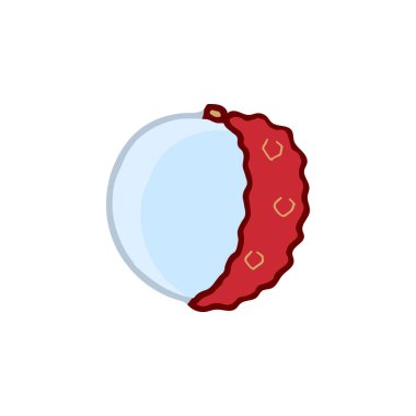 Beyaz arka planda izole edilmiş parlak renkli liçi meyve ikonu. Tatlı tropikal meyve. Basit bir düz stil. Logo tasarımı. Vektör illüstrasyonu