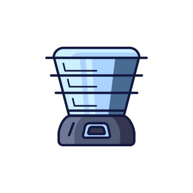 Buharlı yemek ikonu. Düz stil. Mutfak gereçleri beyaz arka planda izole edilmiş. Vektör illüstrasyonu.