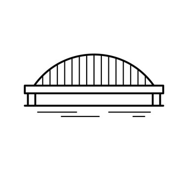 Bağlı köprü çizgisi simgesi beyaz arkaplanda izole edildi. Şehir mimarisi. Vektör illüstrasyonu.