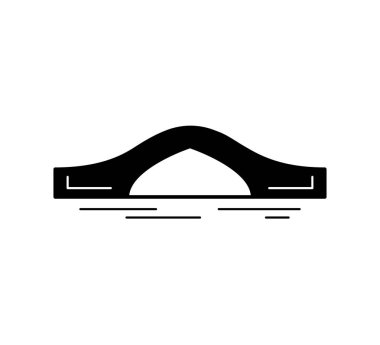 Kemer köprüsü siyah siluet simgesi beyaz arkaplanda izole edildi. Farklı türde köprüler. Şehir mimarisi. Vektör illüstrasyonu.