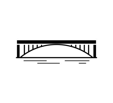 Kemer köprüsü siyah siluet simgesi beyaz arkaplanda izole edildi. Şehir mimarisi. Vektör illüstrasyonu.