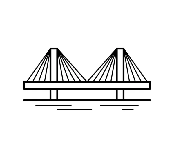 Kablo Destekli Köprü Hattı Simgesi Beyaz Arkaplanda Izole Edildi Şehir — Stok Vektör