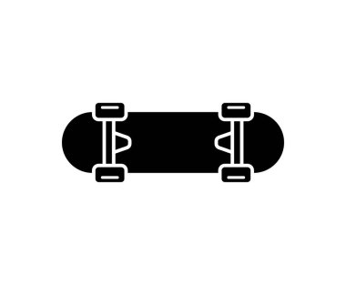 Beyaz arkaplanda siyah siluet ikonu izole edildi. Düz stil. Asgari kaykay tahtası tasarımı. Vektör illüstrasyonu.