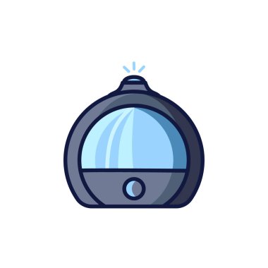 Nemlendirici hava dağıtıcı simgesi beyaz arkaplanda izole edildi. Arındırıcı mikroiklim ultrasonik ev düz vektör çizimi. Sağlıklı nem. 