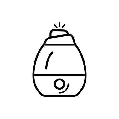 Nemlendirici hava dağıtıcı çizgi simgesi beyaz arkaplanda izole edildi. Arındırıcı mikroiklim ultrasonik ev düz vektör çizimi. Sağlıklı nem. Özet biçimi.