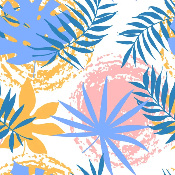 Бесшовный Рисунок Абстрактными Пятнами Рук Тропическими Листьями Шаблон Ботанического Силуэта — стоковый вектор