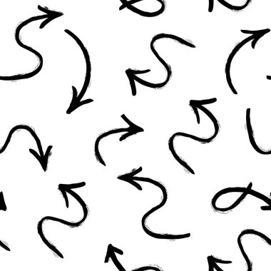 Beyaz arka planda elle çizilmiş siyah oklarla kusursuz desen. Vektör illüstrasyonu. 
