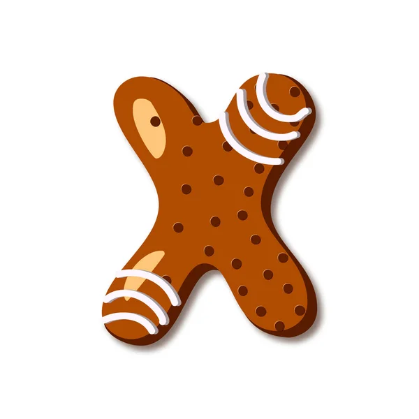 用饼干的形式写一封可爱的字母X 有光泽的圣诞食品姜饼 甜饼干字母表上有糖霜装饰糖霜的人物形象被白色背景隔离 平面样式矢量图解 — 图库矢量图片