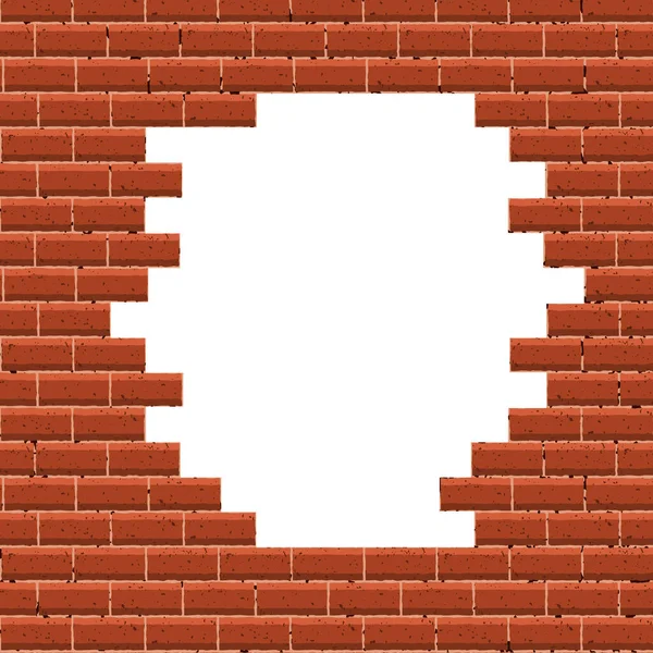 Bílá Díra Rozbité Zdi Červené Cihly Strukturované Pozadí Vektorová Ilustrace — Stockový vektor