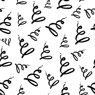 Minimalist elle çizilmiş kusursuz tek renkli desenli siyah Noel ağacı beyaz arka planda izole edilmiş. En az yeni yıl konsepti. Vektör çizimi. Kart, davetiye, afiş, ambalaj, baskı