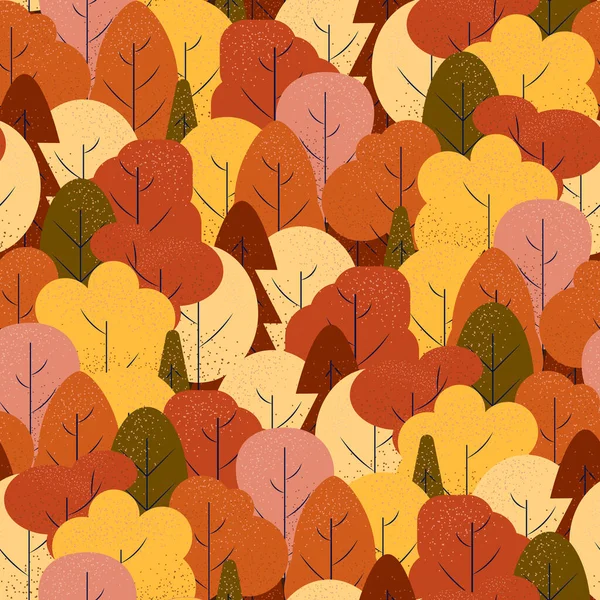 Бесшовный Осенний Узор Красным Оранжевым Желтым Простыми Плоскими Текстурированными Деревьями — стоковый вектор