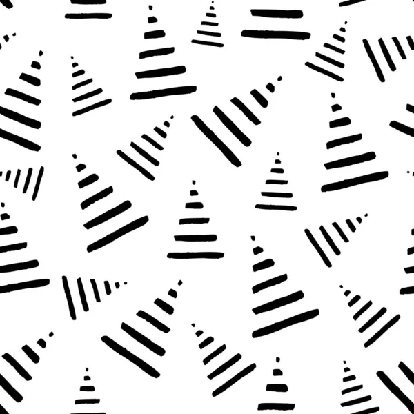 Seamless Monochrome Pattern Minimalistic Hand Drawn Black Christmas Tree Isolated — Stock Vector