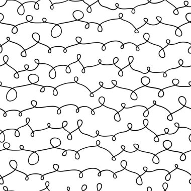 Kusursuz soyut Arapça yazı kalıbı. Sonsuz özgeçmiş. Beyaz zemine siyah mürekkep karalamalarıyla süslenmiş el süsü. Baskı, tekstil, giysi, duvar kağıdı, ambalaj, kumaş