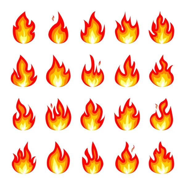 Collection Flat Tongues Flame Isolated White Background Set Icons Flaming — Stock Vector