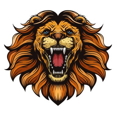 Beyaz arkaplanda aslan başı, vektör illüstrasyonu