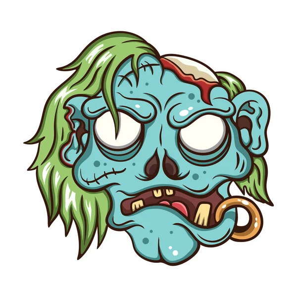 Kreslené Zombie Hlava Bílém Pozadí — Stockový vektor