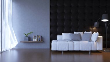 çatı katında salon 3D iç tasarım 