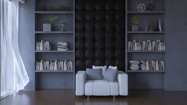 3d living room with leather wall. — Stock Photo, Image