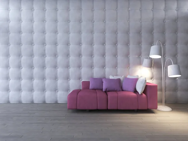 3d diseño interior sala de estar y sofá rosa — Foto de Stock