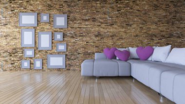 3D işleme görüntü iç tasarım oturma odası