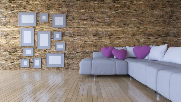 Imagem de renderização 3d da sala de estar de design de interiores — Fotografia de Stock