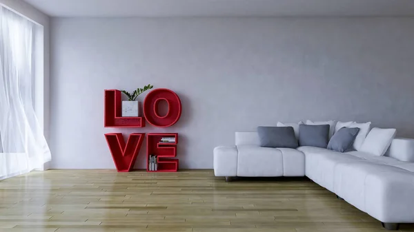 3D işleme görüntü iç tasarım oturma odası