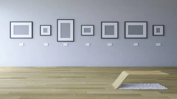 3d rendering image of gallery room with blank photo frame — Stock Photo, Image