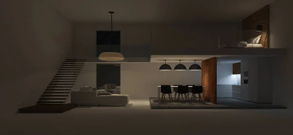 Immagine di rendering 3d di interior design a doppio spazio — Foto Stock