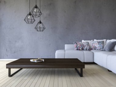 3ds işleme beyaz kanepe ve ahşap masa 