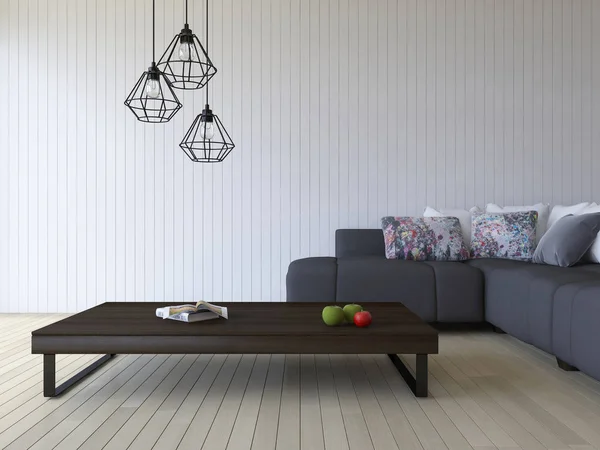 3ds renderizado sofá blanco y mesa de madera — Foto de Stock
