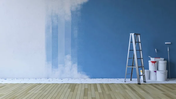 Festészet fal kék egy üres szobában — Stock Fotó
