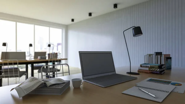 3D vykreslování pracovního stolu s hloubkou pole Foto — Stock fotografie