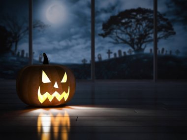 3D render resim karanlık odada pumpkind başkanı