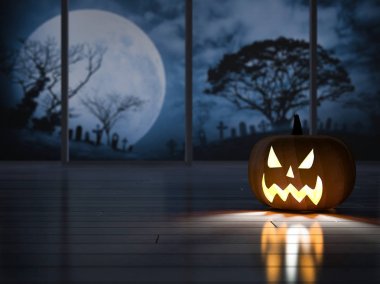 3D render resim karanlık odada Kabak kafa