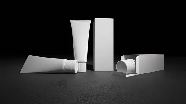 Mockup picture of 3d rendering of white foam tubes and boxes.