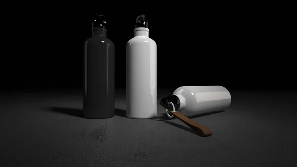 Mockup foto van 3d weergave van witte en zwarte flessen. — Stockfoto