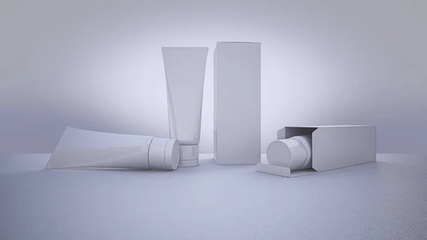 Image de maquette de rendu 3D de tubes et boîtes en mousse blanche. — Photo