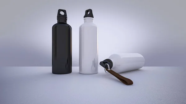 モックアップ写真の三次元レンダリングの白と黒のボトル. — ストック写真